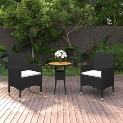 Ensemble &agrave; manger de 3 pi&egrave;ces, r&eacute;sine tress&eacute;e noire, pour le jardin