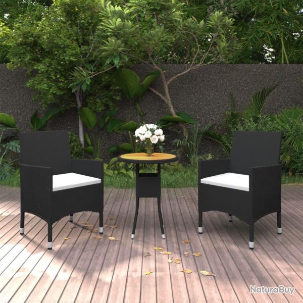 Ensemble � manger de 3 pi�ces, r�sine tress�e noire, pour le jardin