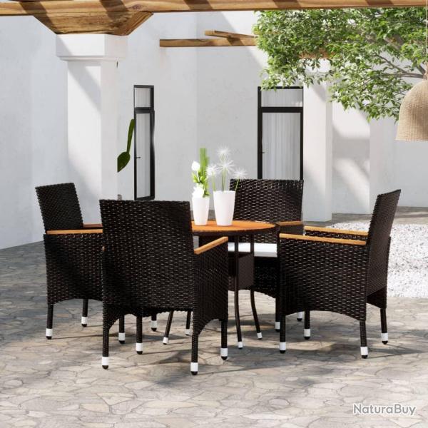 Ensemble � manger de 5 pi�ces, r�sine tress�e, noir, pour le jardin
