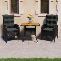 Ensemble &agrave; d&icirc;ner de 3 pcs R&eacute;sine tress&eacute;e et acacia Noir