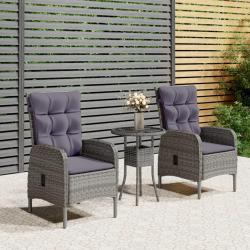 Ensemble de bistro de 3 pcs R&eacute;sine tress&eacute;e Gris