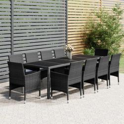 Ensemble &agrave; manger de 11 pcs r&eacute;sine tress&eacute;e gris