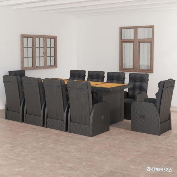 Salon de 11 pcs avec coussins r�sine tress�e noir