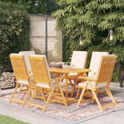 Ensemble &agrave; manger, 7 pi&egrave;ces, avec coussins, bois de teck massif, pour le jardin