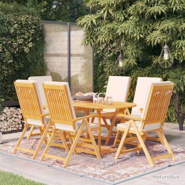 Ensemble � manger, 7 pi�ces, avec coussins, bois de teck massif, pour le jardin