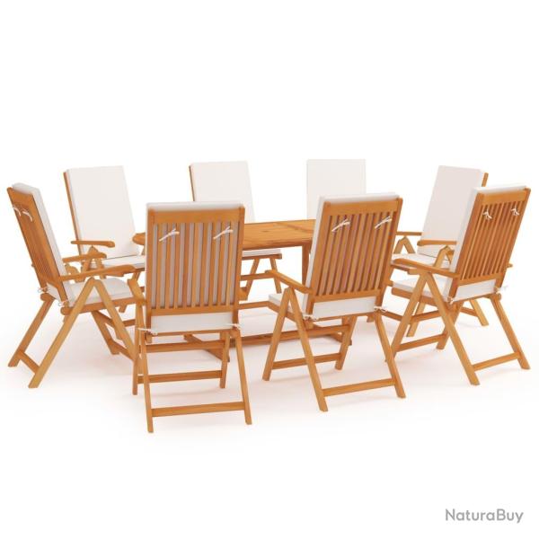 Ensemble table et chaises, 9 pi�ces, avec coussins, bois de teck massif, pour le jardin