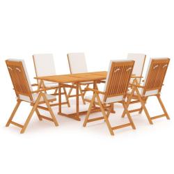 Ensemble &agrave; manger de 7 pcs coussins Bois de teck massif