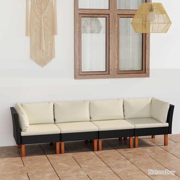 Canap� de � 4 places avec coussins Noir R�sine tress�e