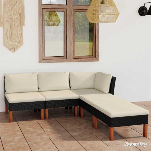 Salon de 5 pcs avec coussins R�sine tress�e Noir