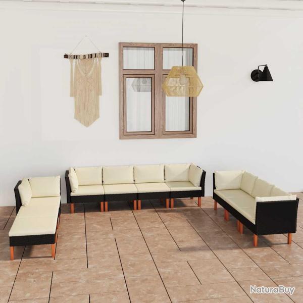 Salon de 10 pcs avec coussins R�sine tress�e Noir