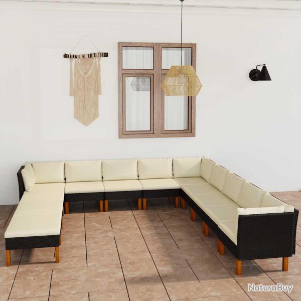 Salon de 12 pcs avec coussins R�sine tress�e Noir