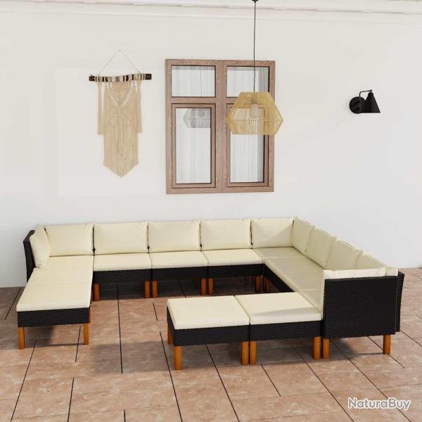 Salon de 12 pcs avec coussins R�sine tress�e Noir