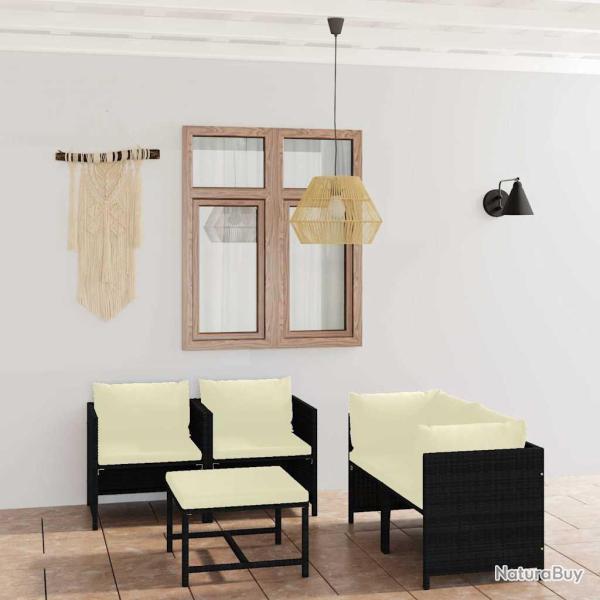 Salon de jardin 5 pi�ces avec coussins noirs, en r�sine tress�e