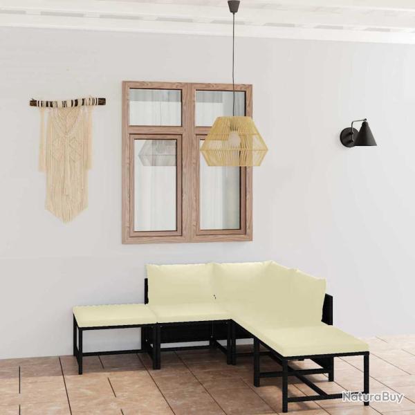Salon de 6 pi�ces avec coussins en r�sine tress�e noir pour la terrasse