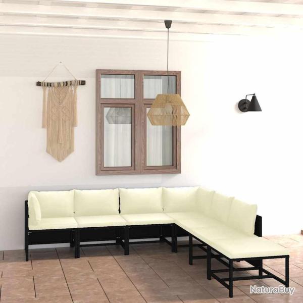 Salon de 7 pcs avec coussins R�sine tress�e Noir