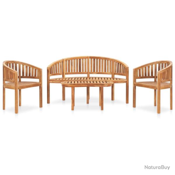 Salon de 4 pcs en forme de banane Bois de teck solide