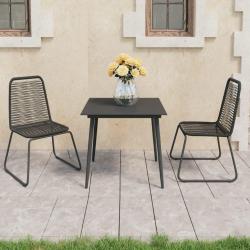 Ensemble &agrave; manger de 3 pcs PVC r&eacute;sine tress&eacute;e noir