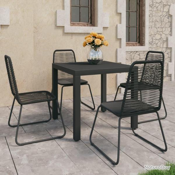 Ensemble � manger de 5 pi�ces, PVC et r�sine tress�e, noir, pour la salle � manger