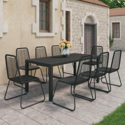 Ensemble &agrave; manger de 9 pcs PVC r&eacute;sine tress&eacute;e noir