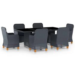 Ensemble &agrave; manger d'ext&eacute;rieur et coussins 7 pcs r&eacute;sine tress&eacute;e