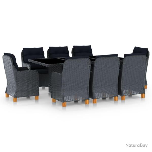 Mobilier � d�ner 9 pcs avec coussins R�sine tress�e Gris fonc�