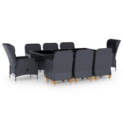 Ensemble &agrave; manger 9 pcs avec coussins r&eacute;sine tress&eacute;e gris fonc&eacute;