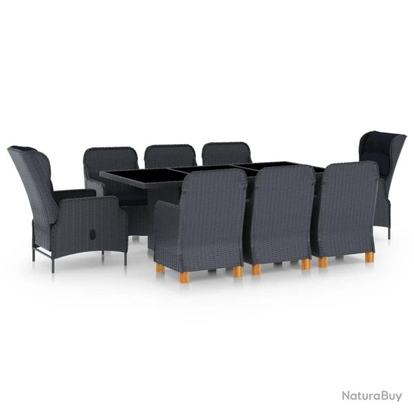 Ensemble � manger 9 pcs avec coussins r�sine tress�e gris fonc�