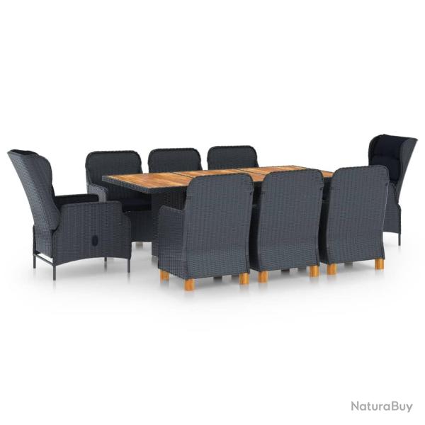 Ensemble � manger 9 pcs avec coussins r�sine tress�e gris fonc�