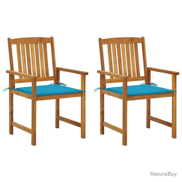 Chaises avec coussins, 2 pi�ces, en bois d'acacia massif