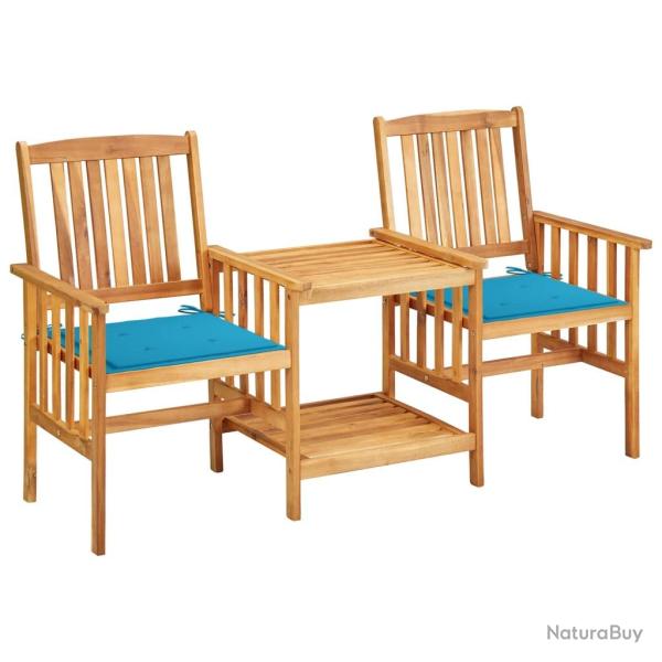 Chaises avec table � th� et coussins, en acacia solide, pour le salon