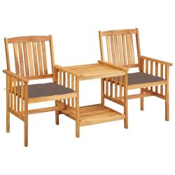 Chaises de avec table &agrave; th&eacute; et coussins Acacia solide