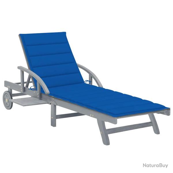 Chaise longue avec coussin, en bois d'acacia solide, pour le jardin