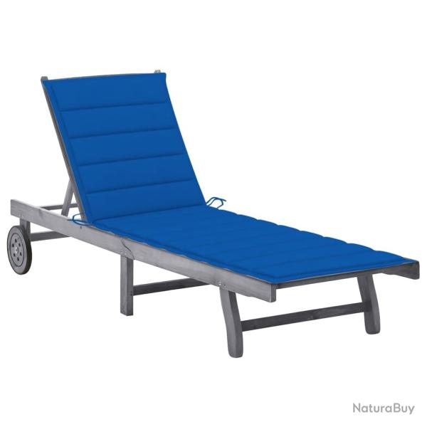 Chaise longue de avec coussin Gris Bois d'acacia solide
