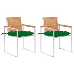 Chaises de avec coussins lot de 2 Teck solide et acier