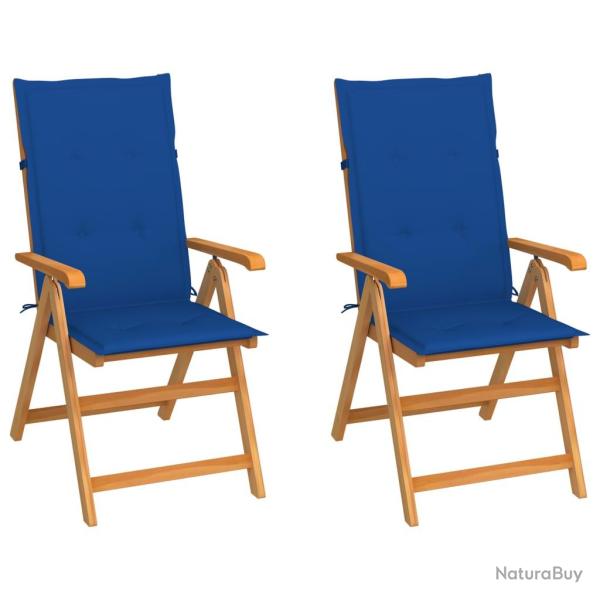 Chaises de lot de 2 et coussins bleu royal Teck massif