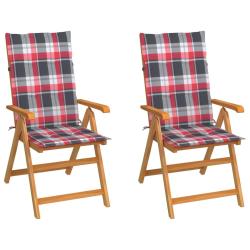 Chaises de lot de 2 et coussins &agrave; carreaux rouges Teck