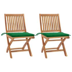 Chaises de lot de 2 et coussins vert Bois de teck massif
