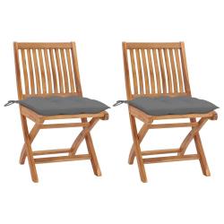 Chaises de lot de 2 et coussins gris Bois de teck massif