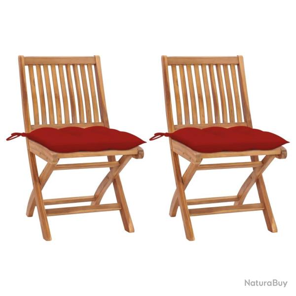 Chaises de lot de 2 et coussins rouge Bois teck massif