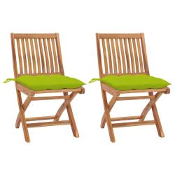 Chaises de lot de 2 avec coussins vert vif Bois de teck
