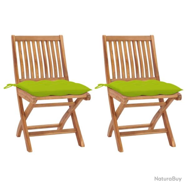Chaises de lot de 2 avec coussins vert vif Bois de teck