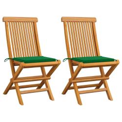 Chaises de et coussins vert lot de 2 Bois de teck massif