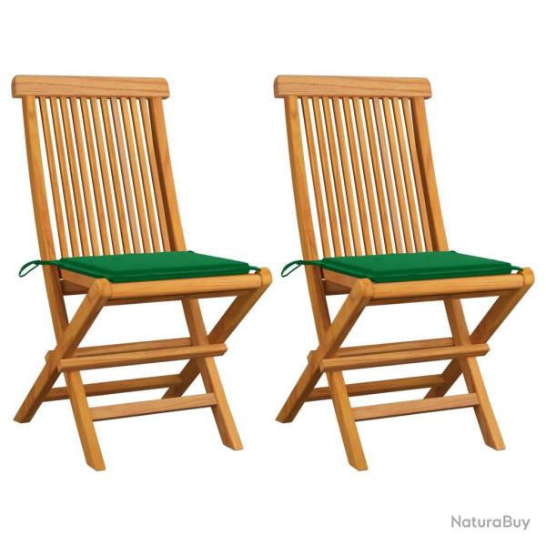 Chaises de et coussins vert lot de 2 Bois de teck massif