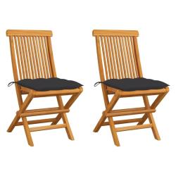 Chaises de et coussins anthracite lot de 2 Bois de teck