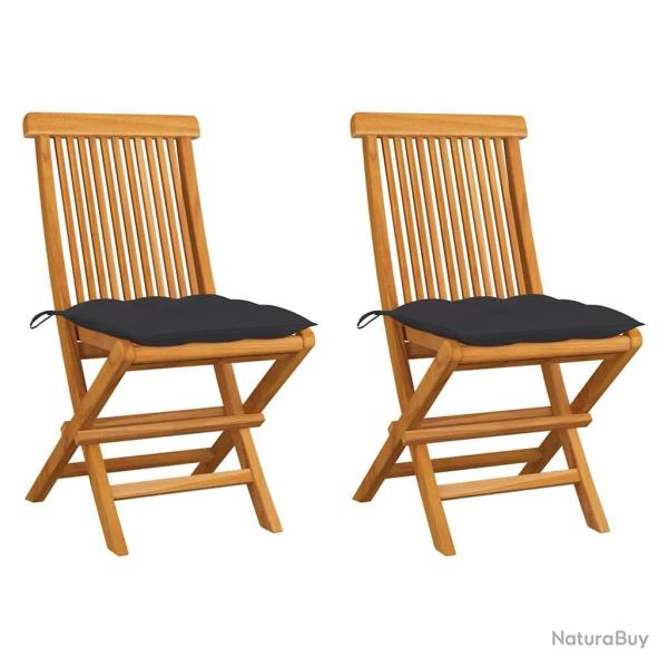 Chaises pliantes avec coussins anthracite, 2 pi�ces, en teck massif