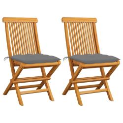 Chaises de et coussins gris lot de 2 Bois de teck massif