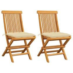 Chaises de lot de 2 et coussins blanc cr&egrave;me Teck massif