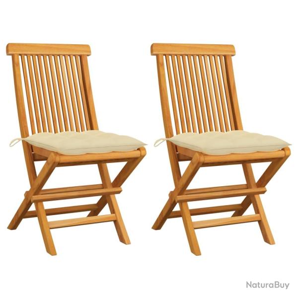 Chaises de lot de 2 et coussins blanc cr�me Teck massif