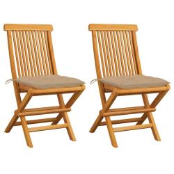 Chaises de et coussins beige lot de 2 Bois teck massif