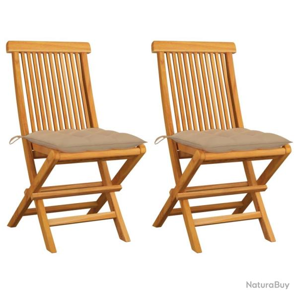 Chaises de et coussins beige lot de 2 Bois teck massif
